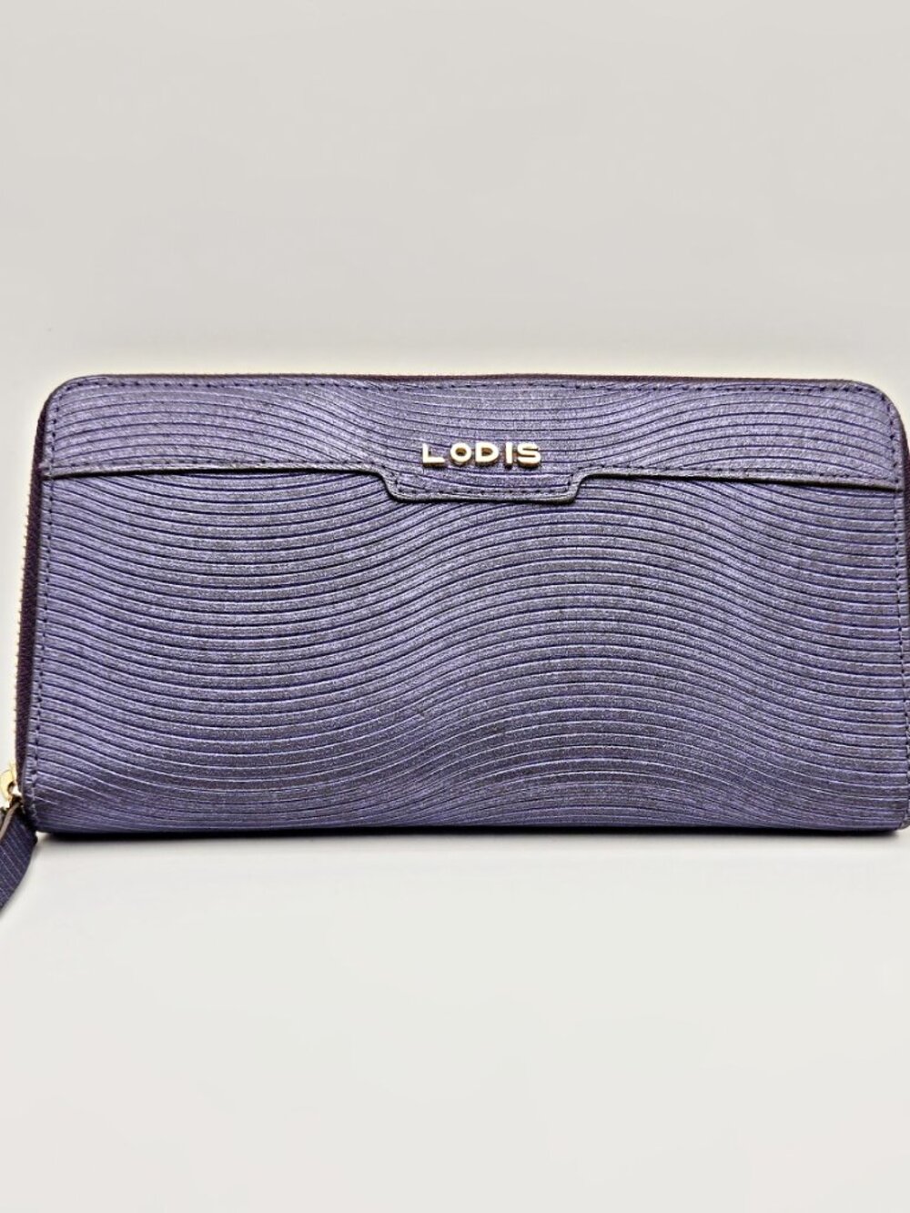 LODIS Purple Zip Around Wallet Metallic Leather Organizer Clutch